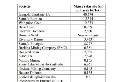 Burkina Faso : 131 milliards FCFA est estimée la masse salariale des sociétés minières en 2021